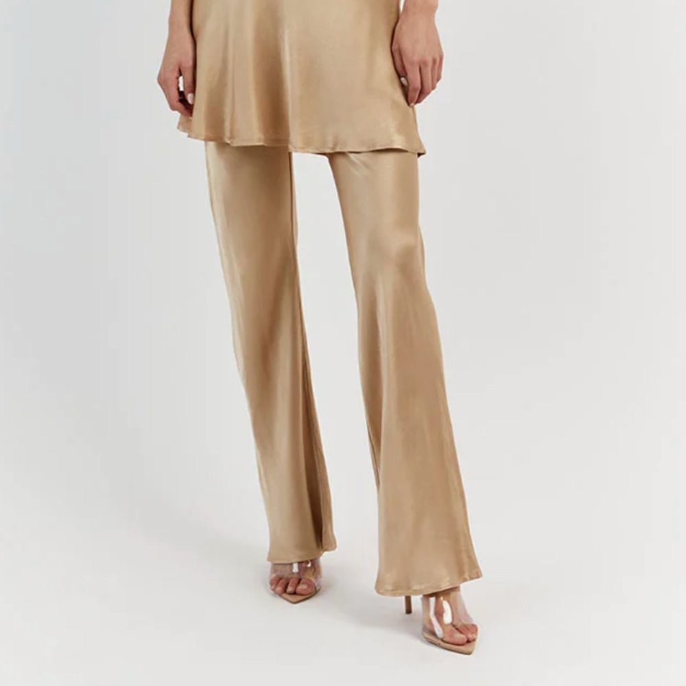DISSH GOLD SATIN BIAS CUT PANTS